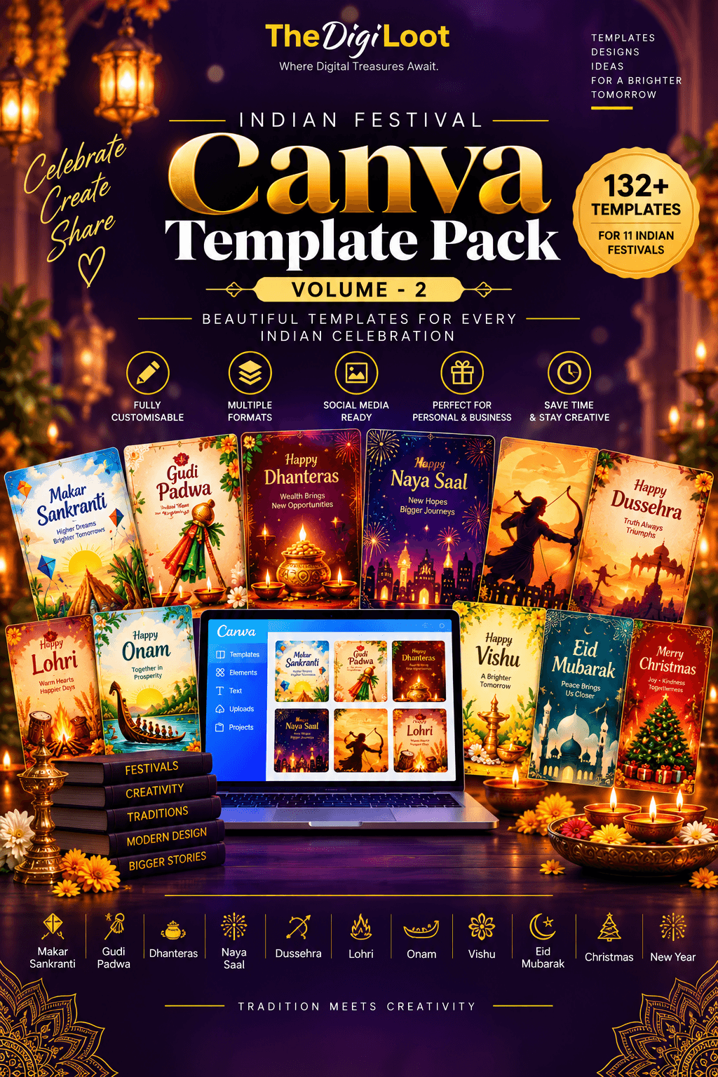 Indian Festival Canva Template Pack — Vol. 2