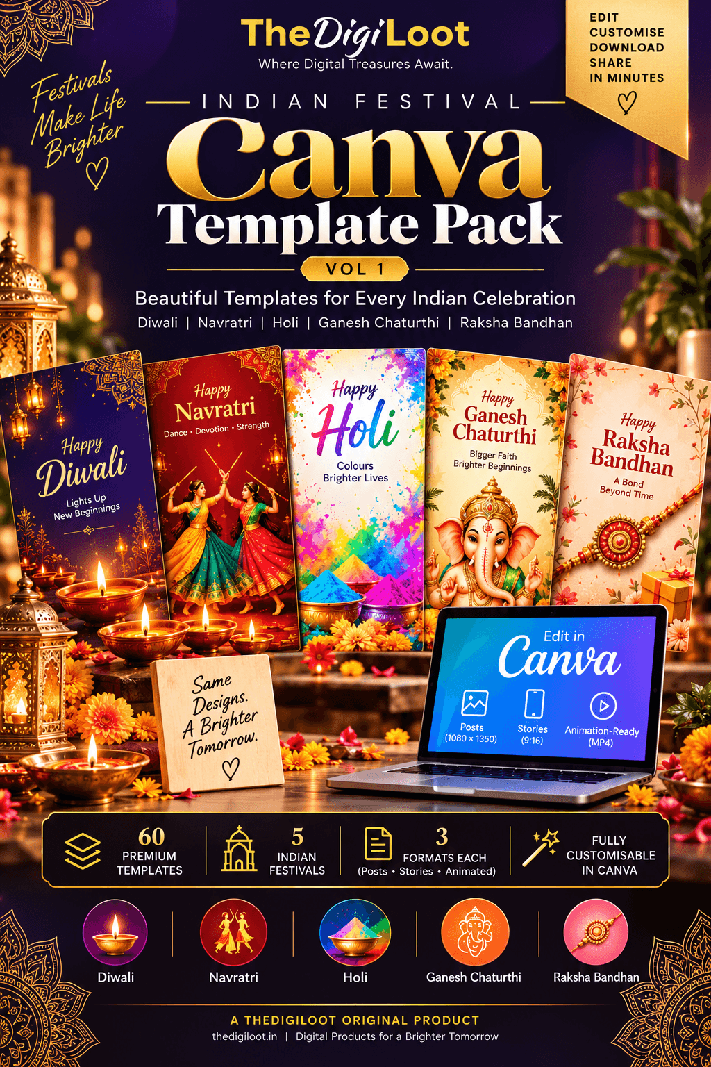 Indian Festival Canva Template Pack — Vol. 1